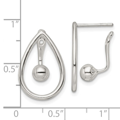 Sterling Silver Polished Teardrop W/Drop & Dangle Ball Threader Post Earrin