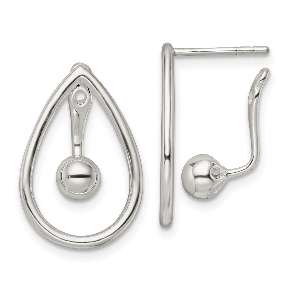 Sterling Silver Polished Teardrop W/Drop & Dangle Ball Threader Post Earrin