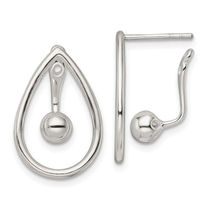 Sterling Silver Polished Teardrop W/Drop & Dangle Ball Threader Post Earrin