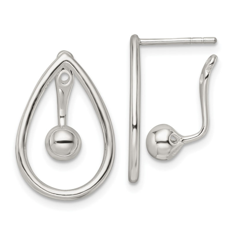 Sterling Silver Polished Teardrop W/Drop & Dangle Ball Threader Post Earrin