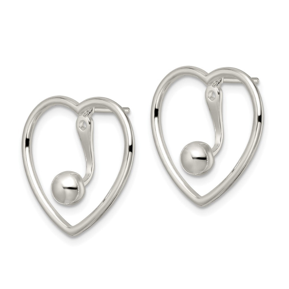 Sterling Silver Polished Heart W/Drop And Dangle Ball Threader Post Earring