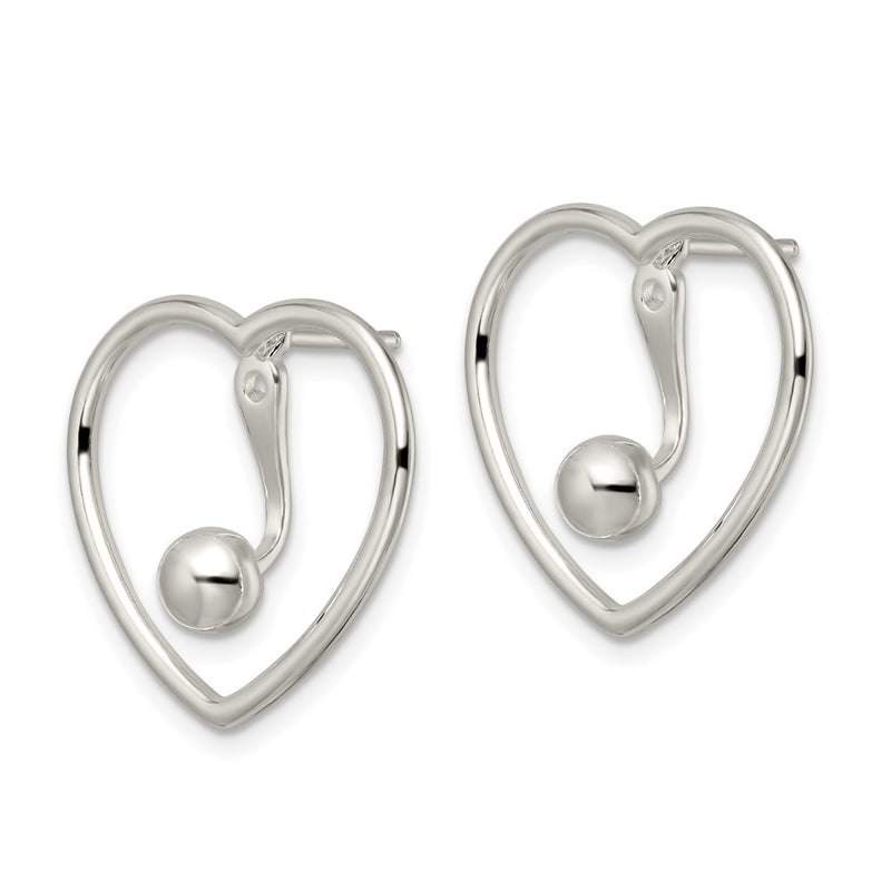 Sterling Silver Polished Heart W/Drop And Dangle Ball Threader Post Earring
