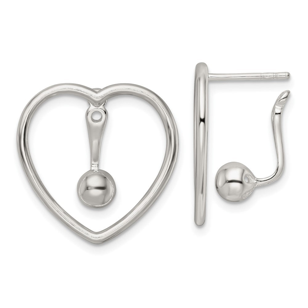Sterling Silver Polished Heart W/Drop And Dangle Ball Threader Post Earring