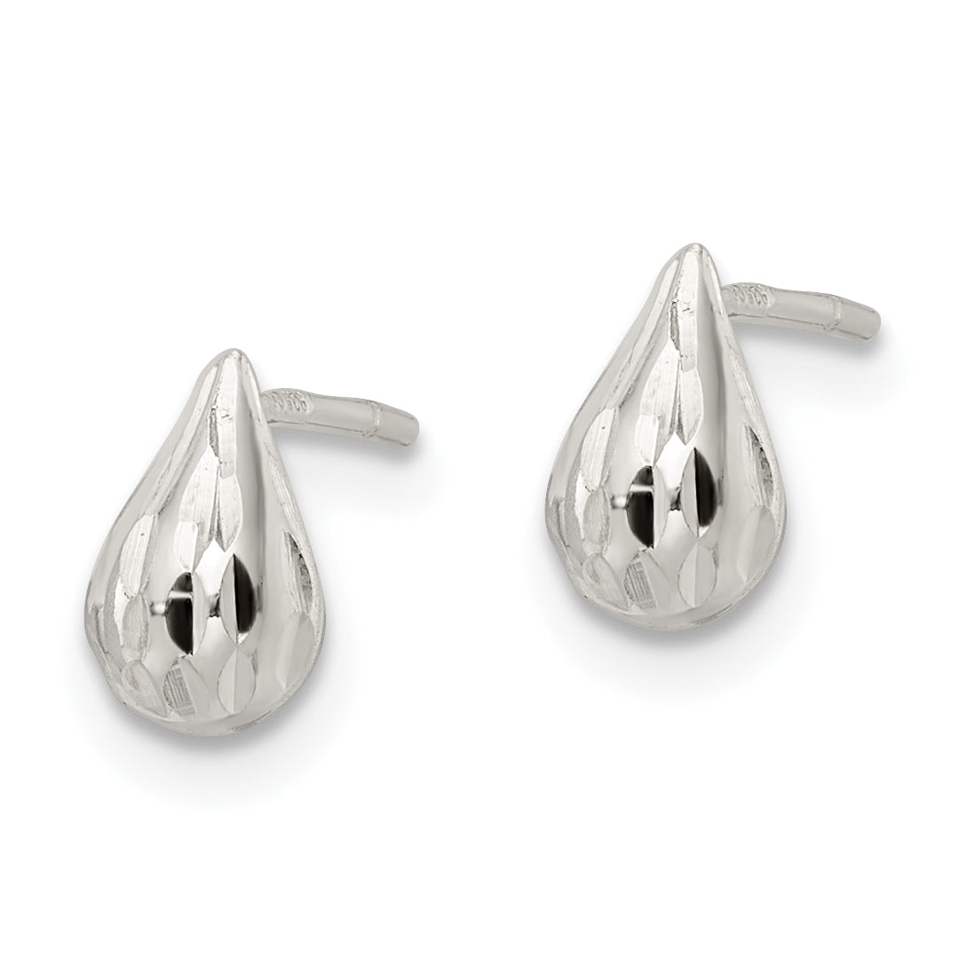 Sterling Silver Diamond-Cut Teardrop Post Earrings