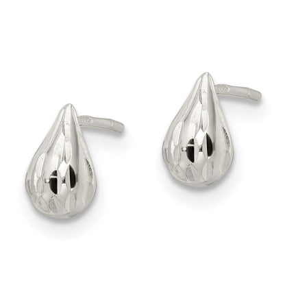 Sterling Silver Diamond-Cut Teardrop Post Earrings