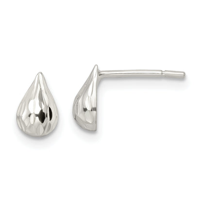 Sterling Silver Diamond-Cut Teardrop Post Earrings