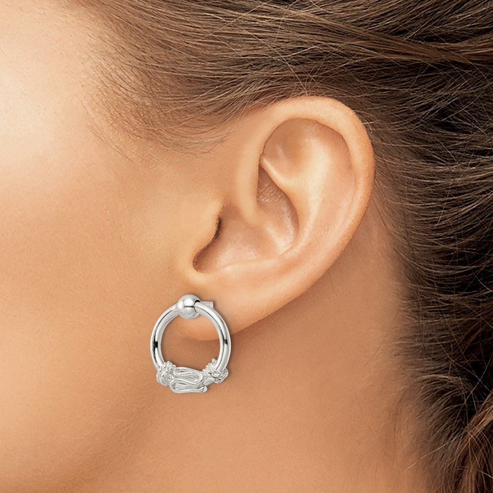 Sterling Silver Polished Fancy Circle Dangle Post Earrings
