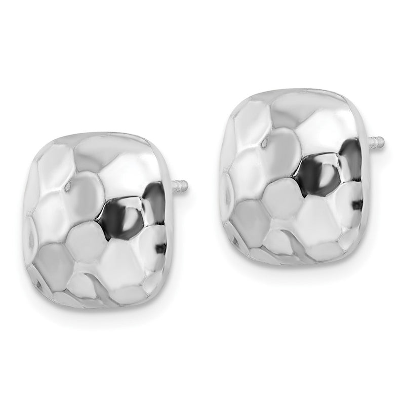 Sterling Silver Rhodium-Plated Post Polished & Textured Square Earrings