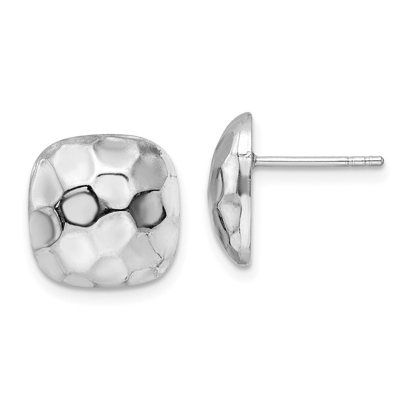 Sterling Silver Rhodium-Plated Post Polished & Textured Square Earrings