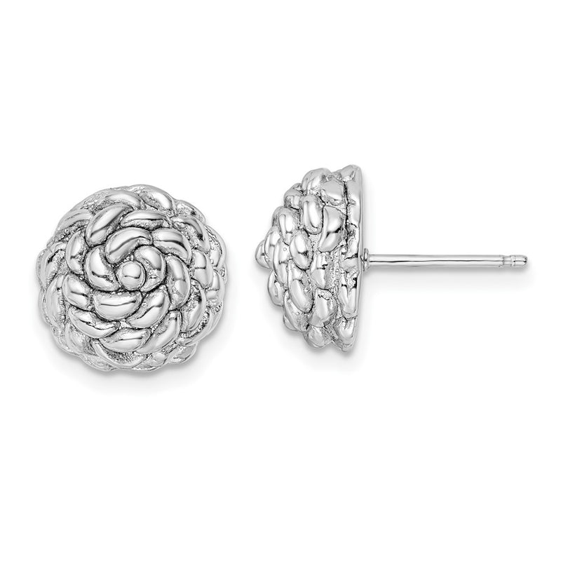 Sterling Silver Rhodium-Plated Polished Flower Post Earrings