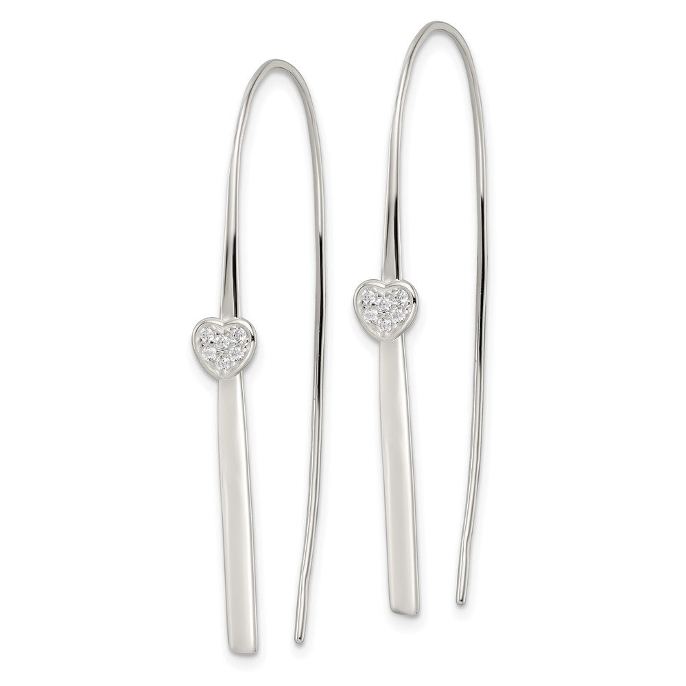 Sterling Silver Polished Cz Heart Threader Earrings