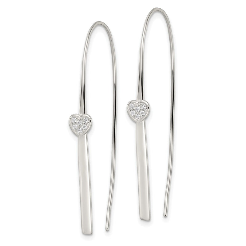 Sterling Silver Polished Cz Heart Threader Earrings