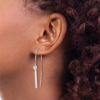 Sterling Silver Polished Cz Heart Threader Earrings