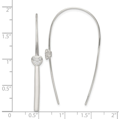Sterling Silver Polished Cz Heart Threader Earrings