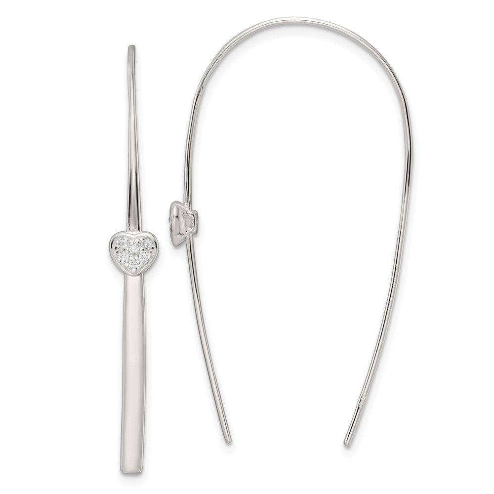 Sterling Silver Polished Cz Heart Threader Earrings