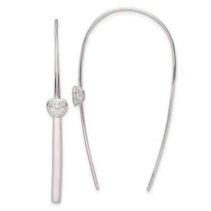 Sterling Silver Polished Cz Heart Threader Earrings