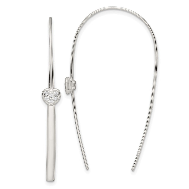 Sterling Silver Polished Cz Heart Threader Earrings