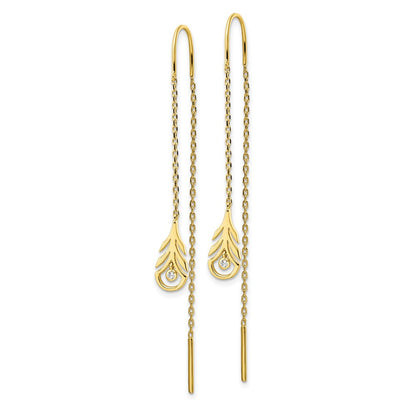 Sterling Silver Gold-Tone Polished Cz Feather Threader Earrings