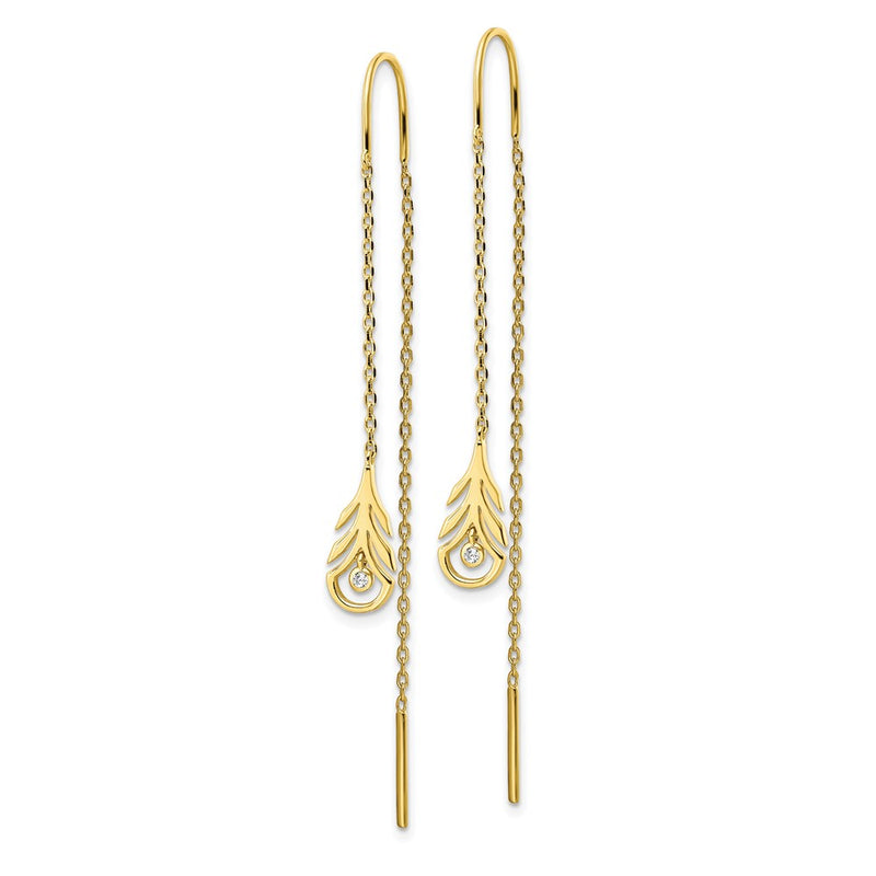 Sterling Silver Gold-Tone Polished Cz Feather Threader Earrings