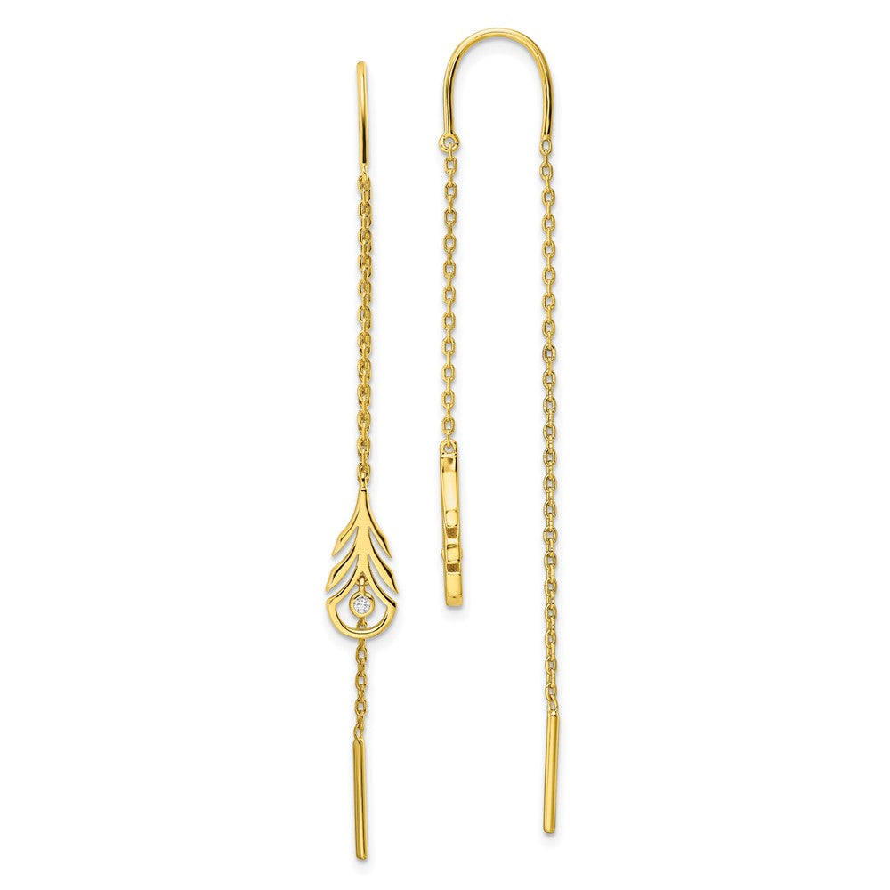Sterling Silver Gold-Tone Polished Cz Feather Threader Earrings