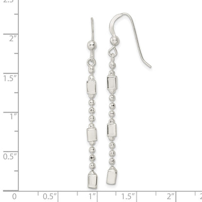 Sterling Silver Square Beaded Dangle French Wire Earrings