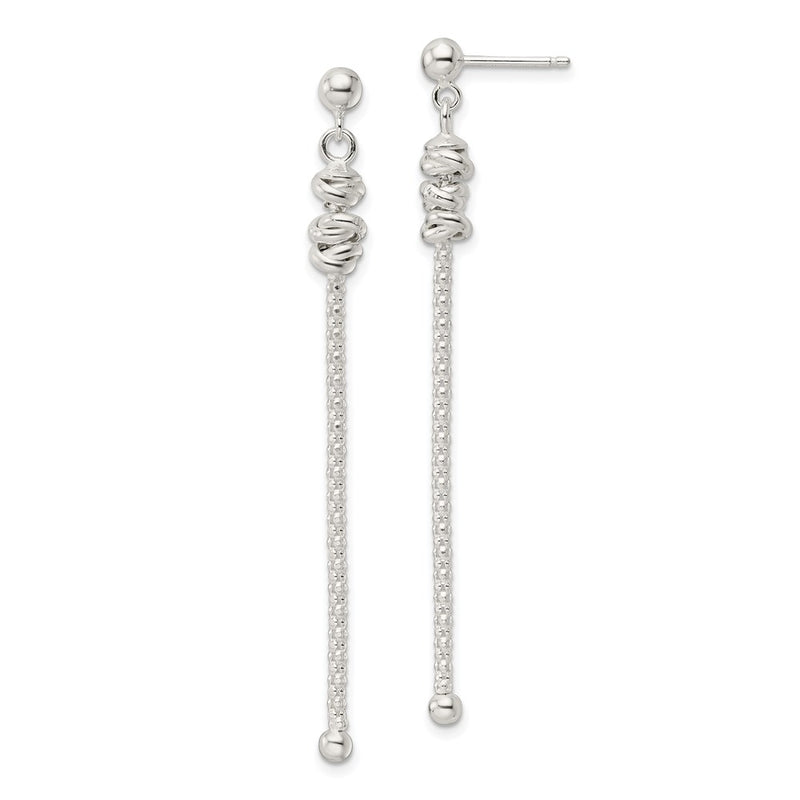 Sterling Silver Fancy Knot W/Chain Post Dangle Earrings
