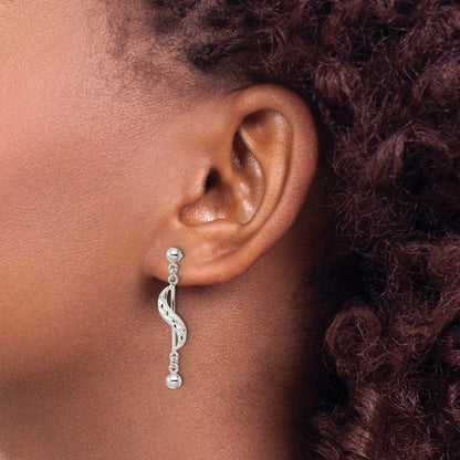 Sterling Silver Polished & Diamond-Cut Swirl Dangle Earrings