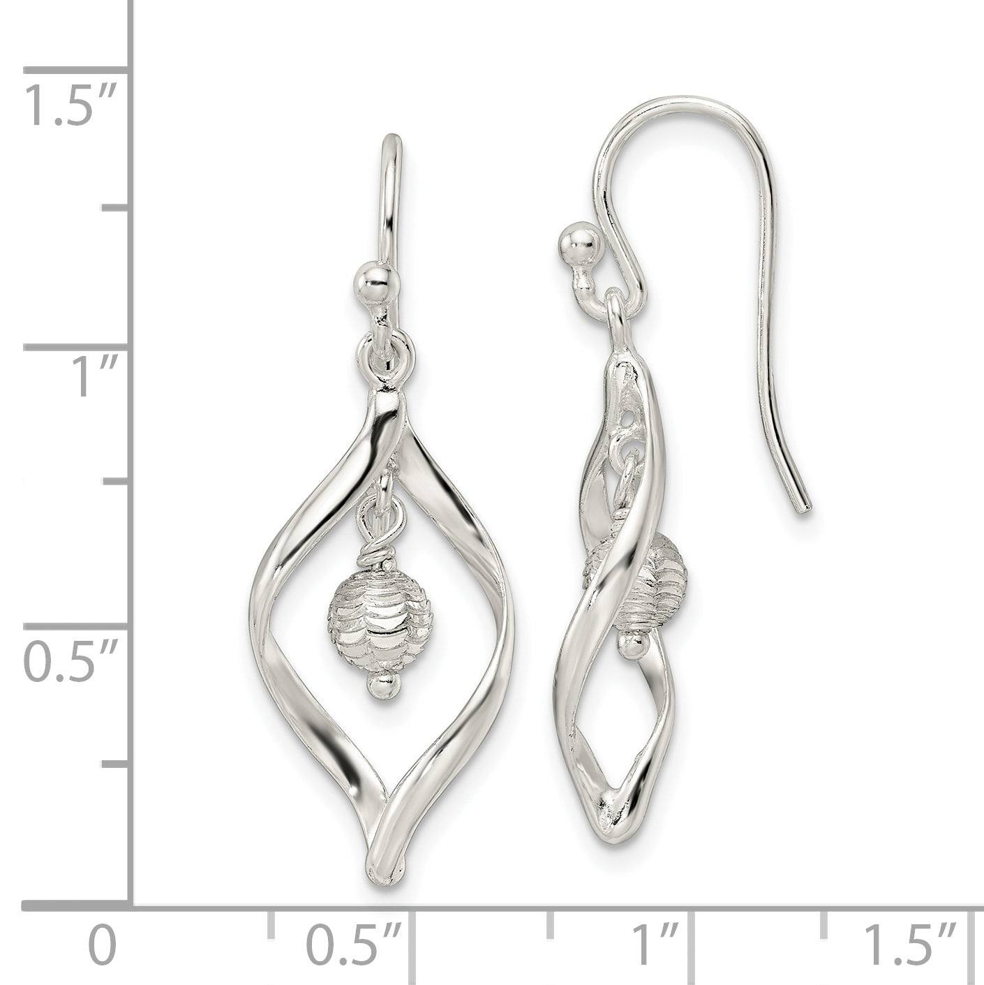 Sterling Silver Polished & Diamond-Cut Twist W/Ball Center Dangle Earrings