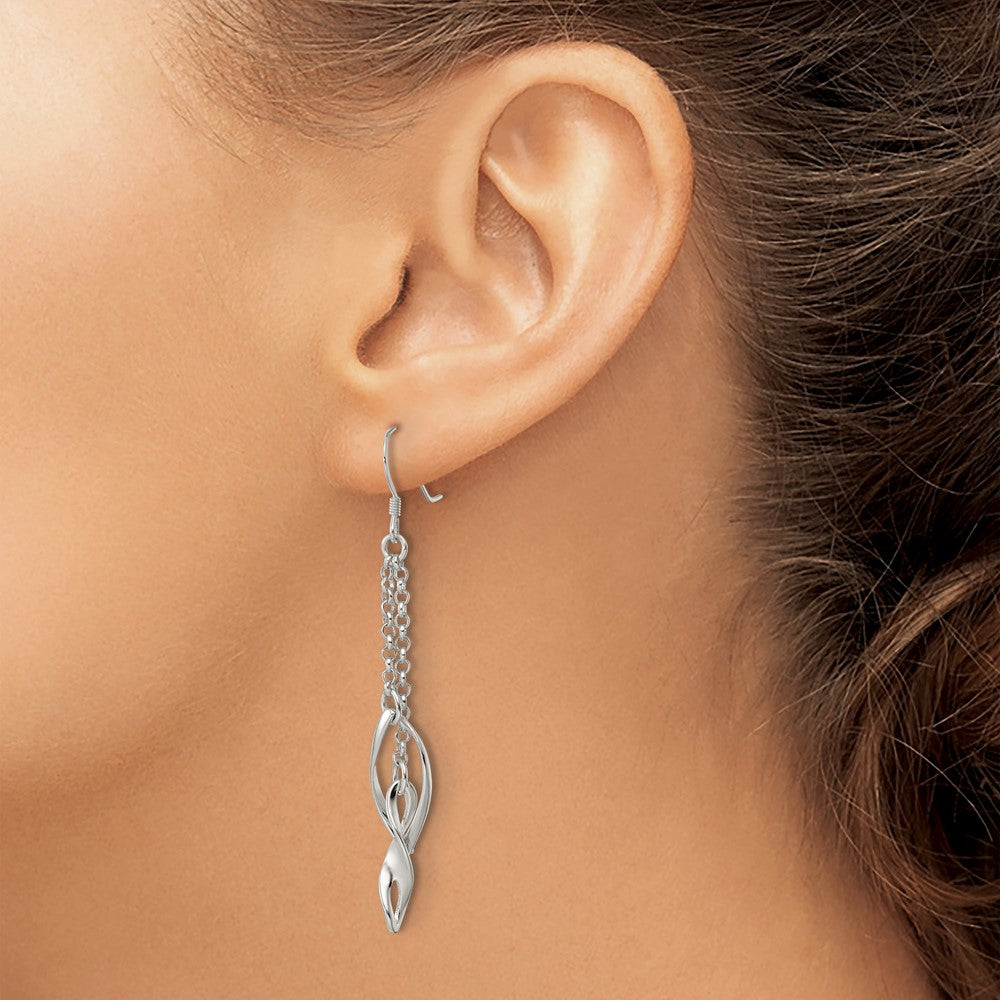 Sterling Silver Polished Double Twisted & Chain Dangle Earrings