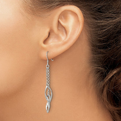 Sterling Silver Polished Double Twisted & Chain Dangle Earrings