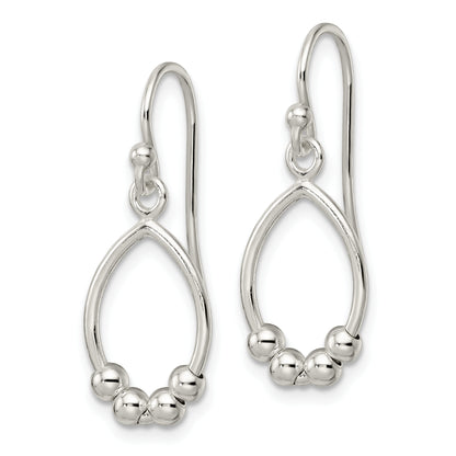 Sterling Silver Polished Beaded Teardrop Dangle Earrings