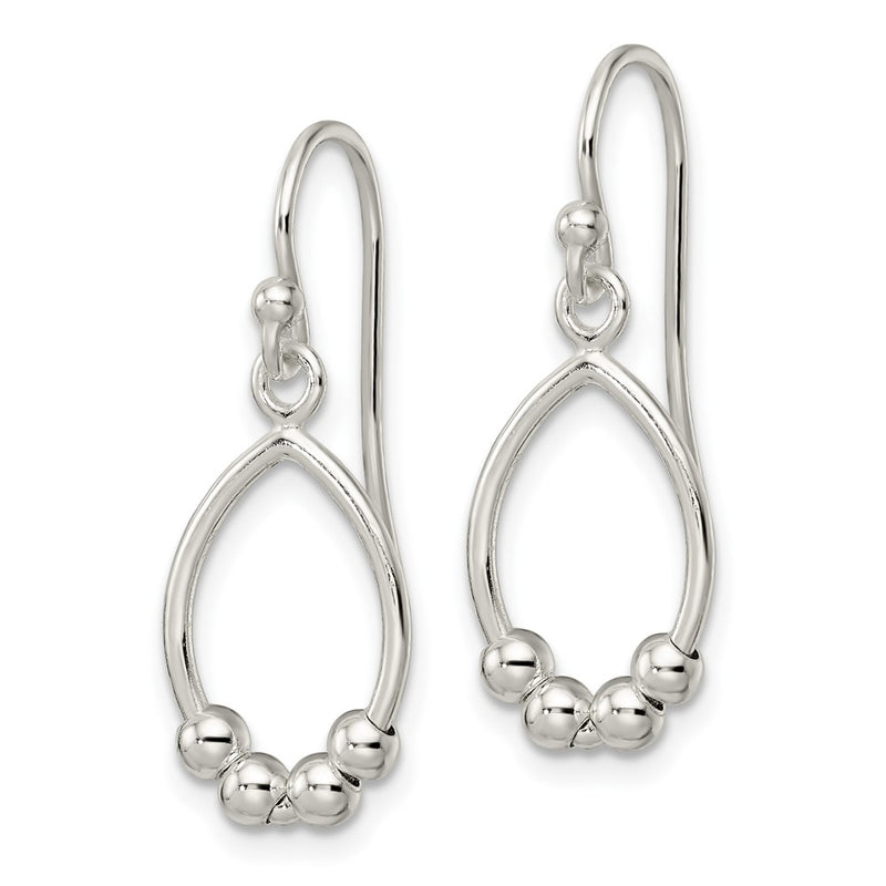 Sterling Silver Polished Beaded Teardrop Dangle Earrings