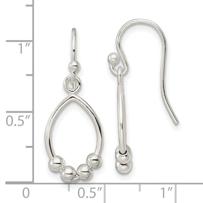 Sterling Silver Polished Beaded Teardrop Dangle Earrings