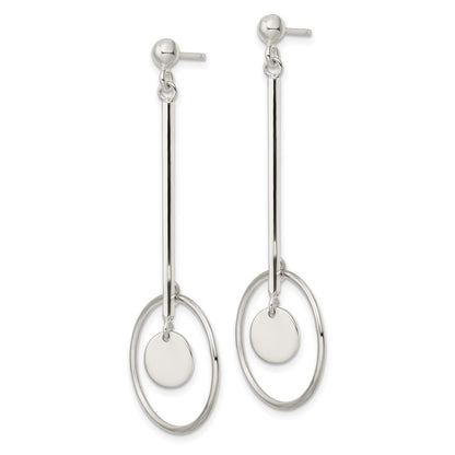 Sterling Silver Bar And Circle Dangle Post Earrings