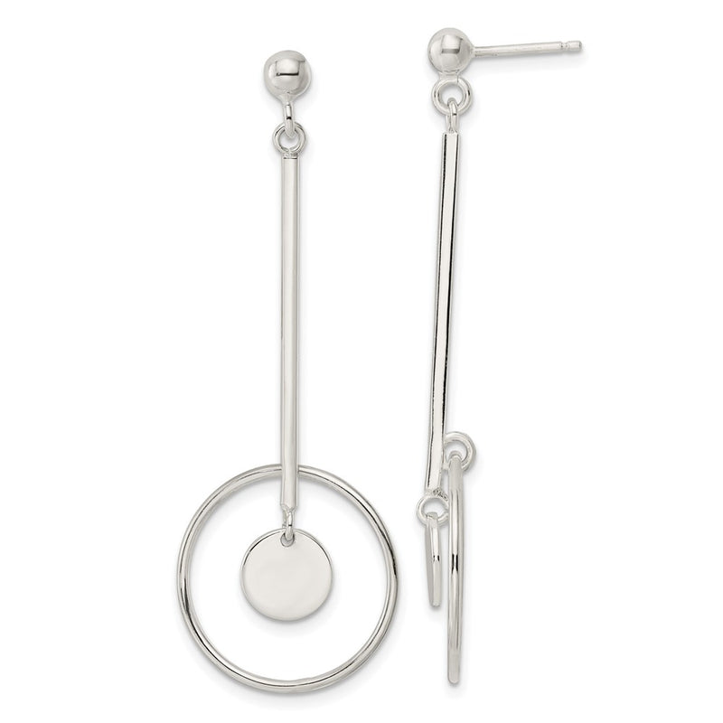 Sterling Silver Bar And Circle Dangle Post Earrings