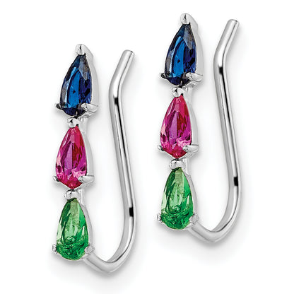 Sterling Silver Rh-Plated Polished Multi-Color Pear Cz Ear Climber Earrings