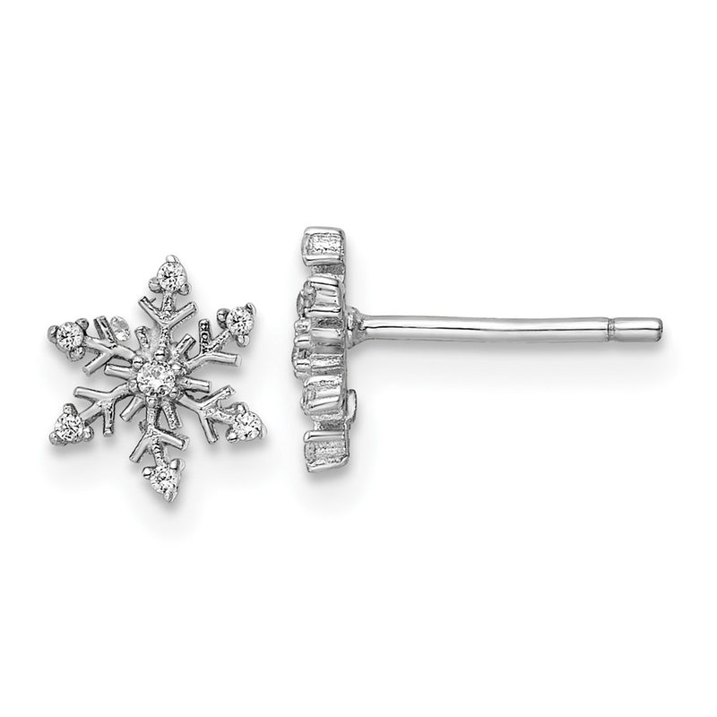 Sterling Silver Rhodium-Plated Polished Cz Snowflake Post Earrings