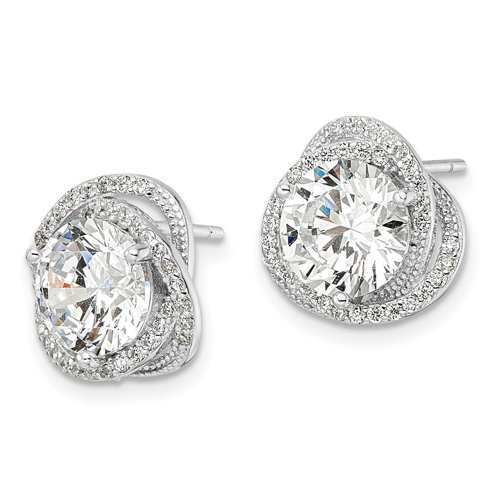 Sterling Silver Rhodium-Plated Polished 12mm Round Cz Post Earrings