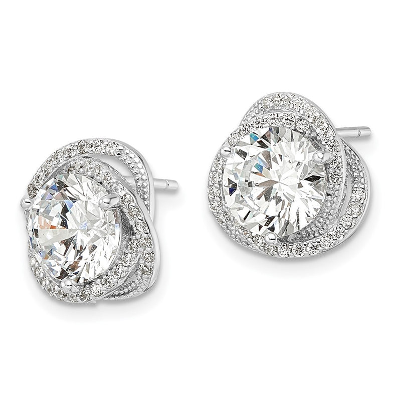 Sterling Silver Rhodium-Plated Polished 12mm Round Cz Post Earrings