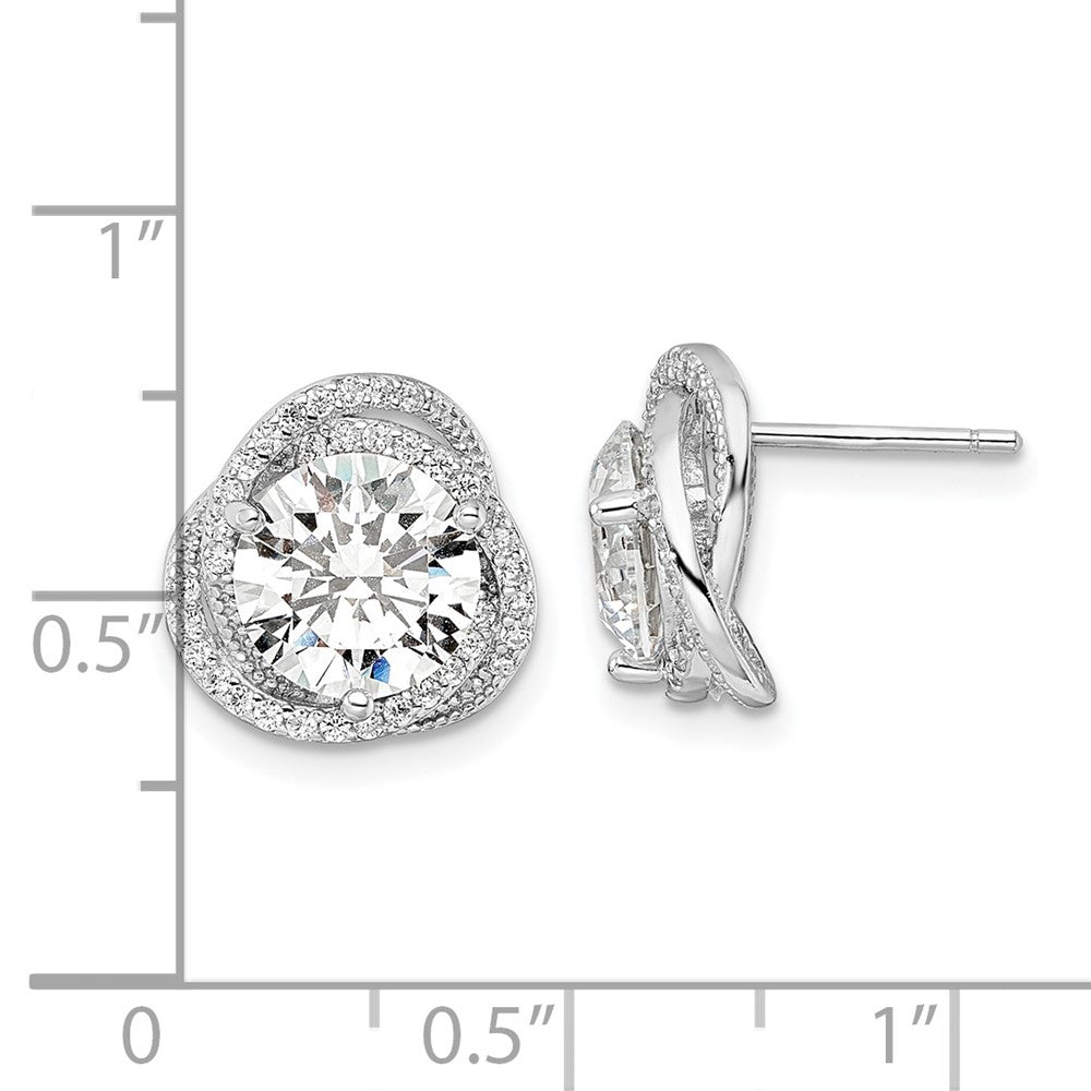 Sterling Silver Rhodium-Plated Polished 12mm Round Cz Post Earrings