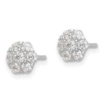 Sterling Silver Rhodium-Plated Polished Cz Flower Post Earrings