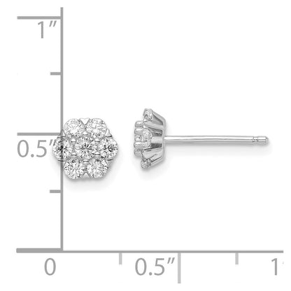 Sterling Silver Rhodium-Plated Polished Cz Flower Post Earrings