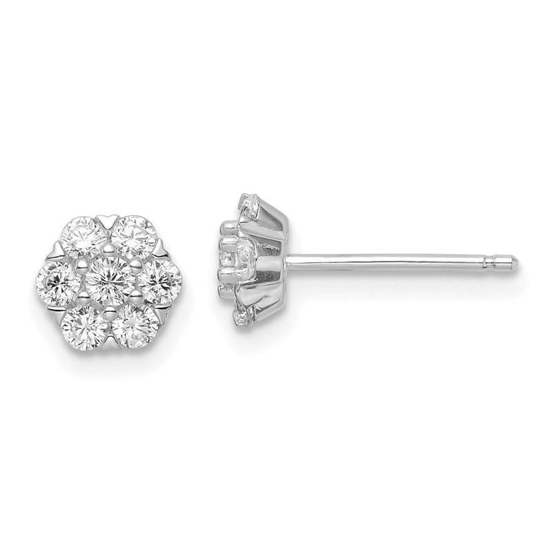 Sterling Silver Rhodium-Plated Polished Cz Flower Post Earrings