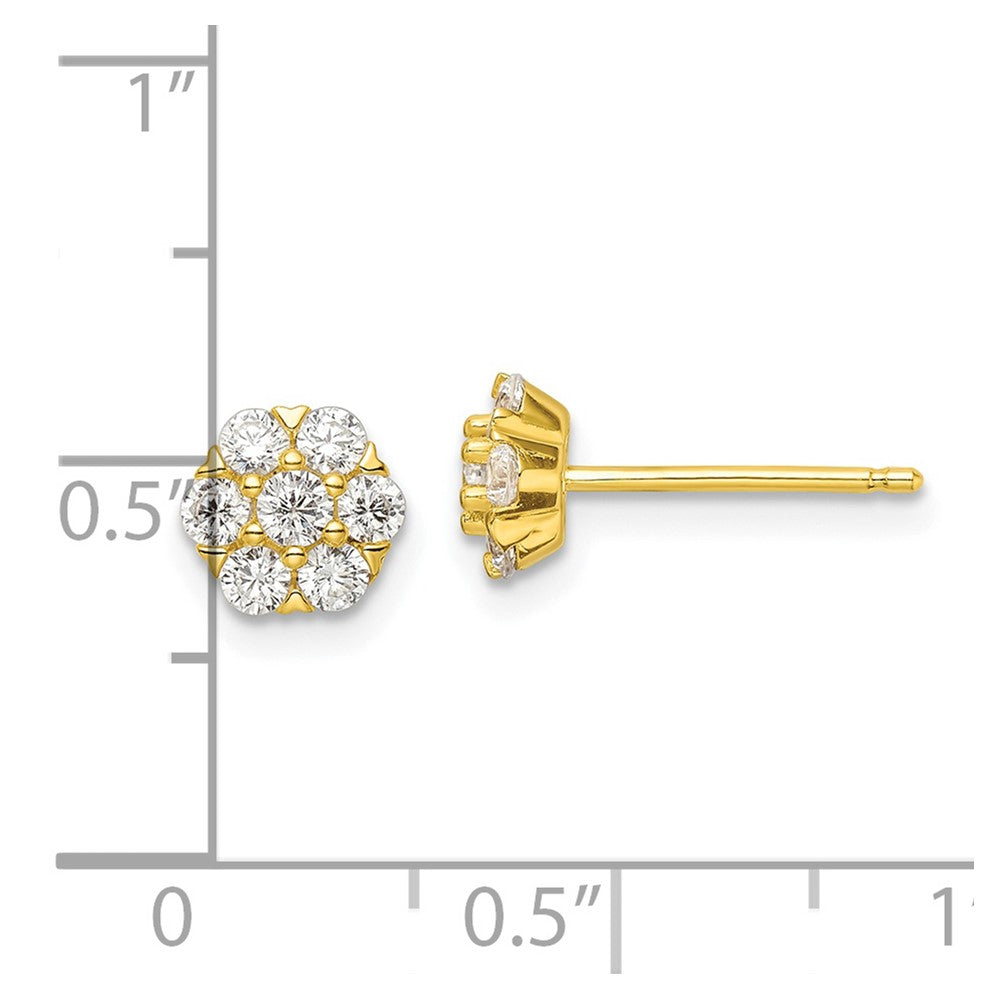 Sterling Silver Gold-Tone Polished Cz Flower Post Earrings