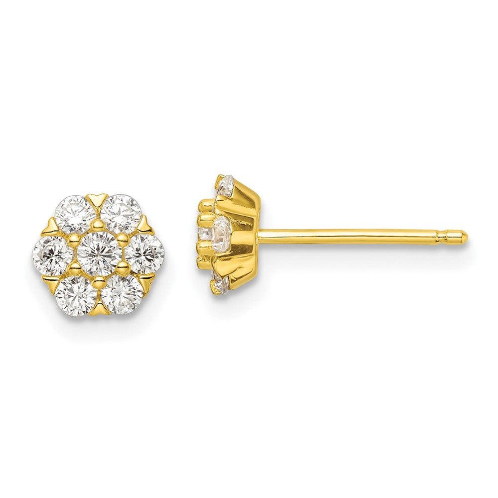 Sterling Silver Gold-Tone Polished Cz Flower Post Earrings
