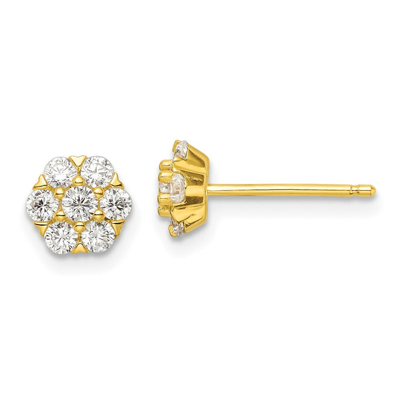Sterling Silver Gold-Tone Polished Cz Flower Post Earrings