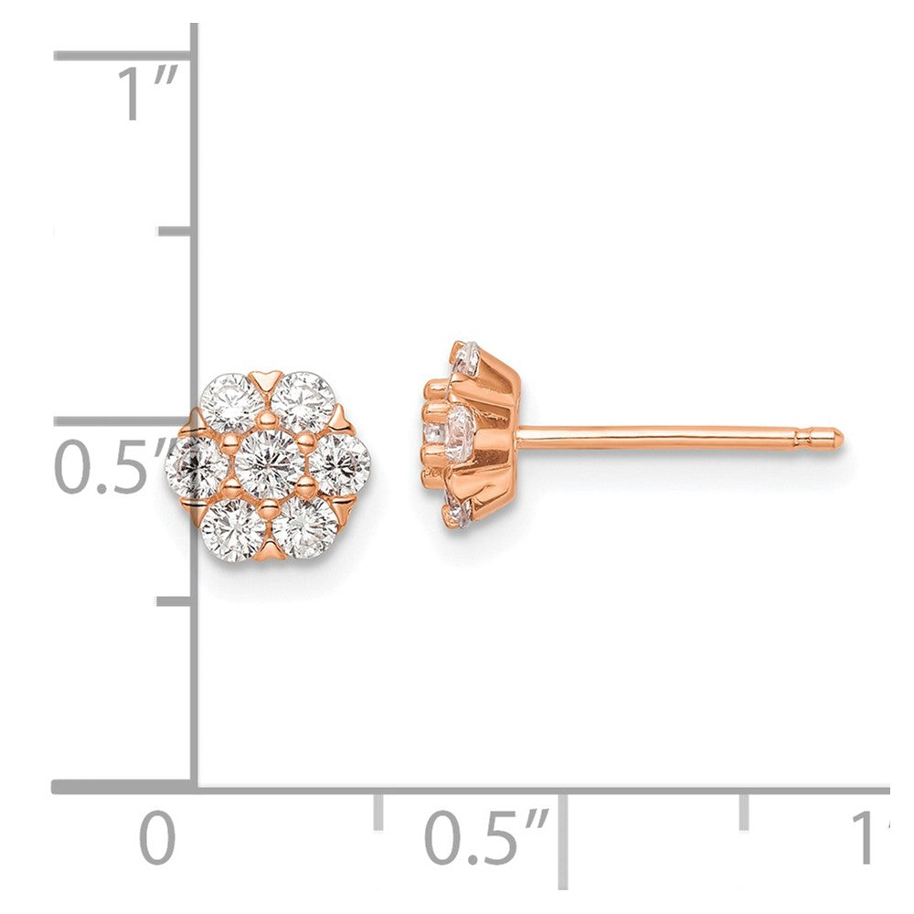 Sterling Silver Rose-Tone Polished Cz Flower Post Earrings
