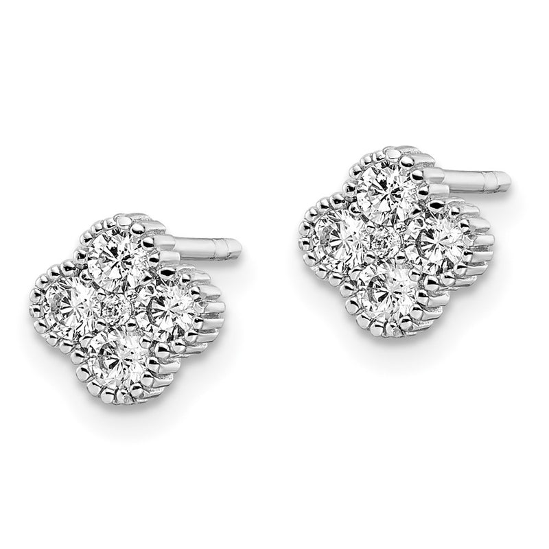 Sterling Silver Rhodium-Plated Polished Cz Post Earrings