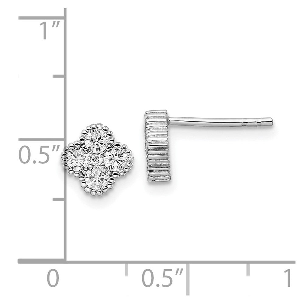 Sterling Silver Rhodium-Plated Polished Cz Post Earrings