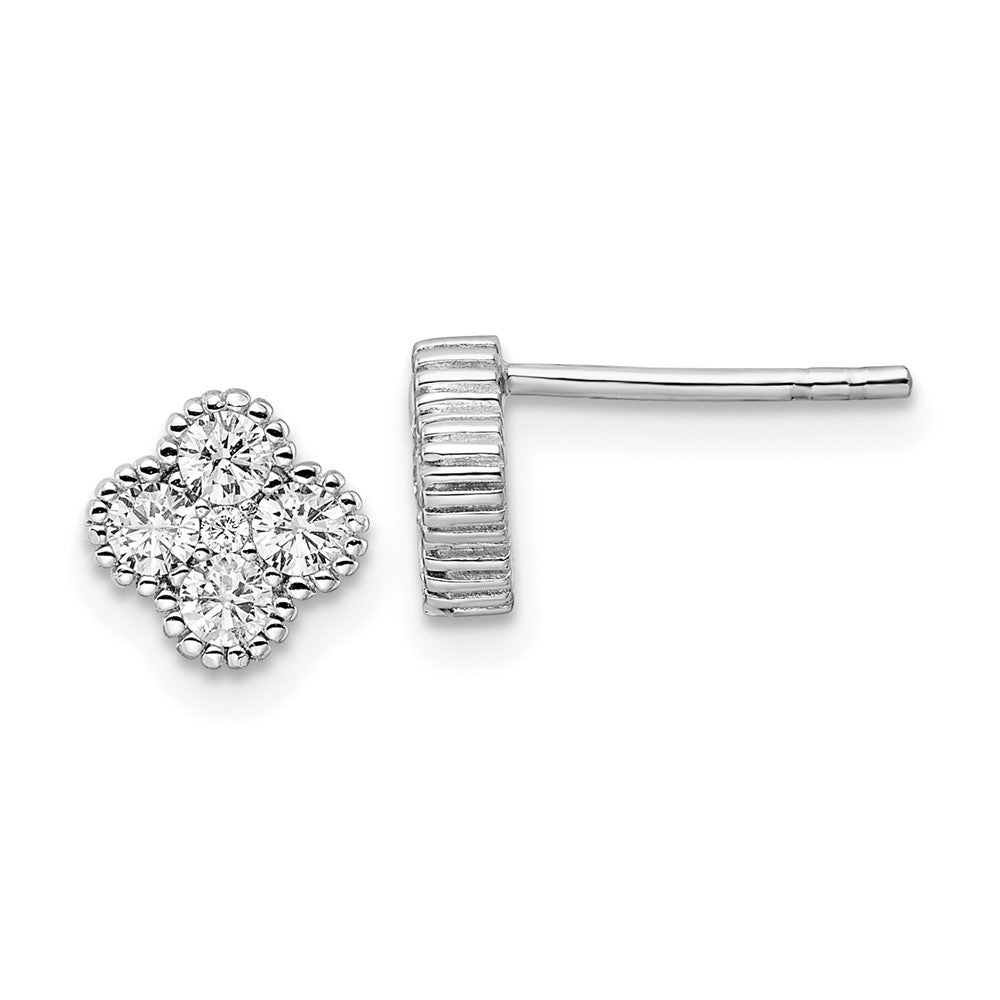 Sterling Silver Rhodium-Plated Polished Cz Post Earrings